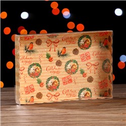 Коробочка подарочная новогодняя для печенья «Веночки», 22×15×3 см