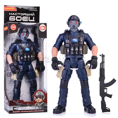 Солдат 31 см с оружием "Настоящий боец" BOX 40,5x15x6,5см, спецназовец в противогазе