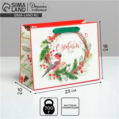 Пакет подарочный новогодний ламинированный «С Новым годом», MS 23×18×10 см