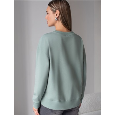 Свободный свитшот с принтом и разрезами из эластичного футера двухнитки без начеса