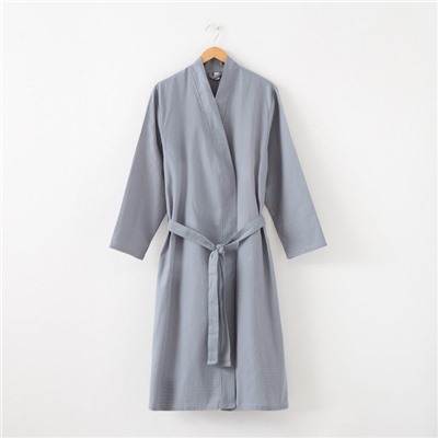 Халат вафельный мужской удлинённый Экономь и Я размер 46-48, цвет серый, 100% хлопок, 200 г/м²