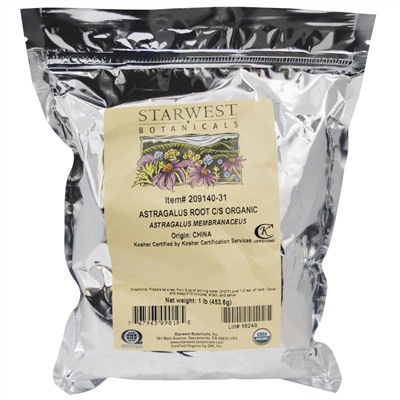 Starwest Botanicals, Корень органического астрагала C/S, 453,6 г (1 фунт)