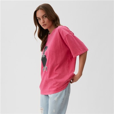 Футболка женская из вареного хлопка MIST Insanity, розовая, размер 42-44