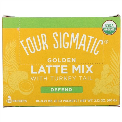 Four Sigmatic, Golden Latte Mix with Turkey Tail, 10 Packets, 0.21 oz (6 g) Each