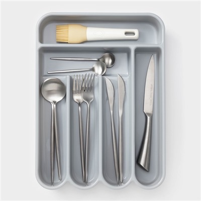 Лоток для столовых приборов, 6 отделений, 35.5×26×5 см, пластик, серый