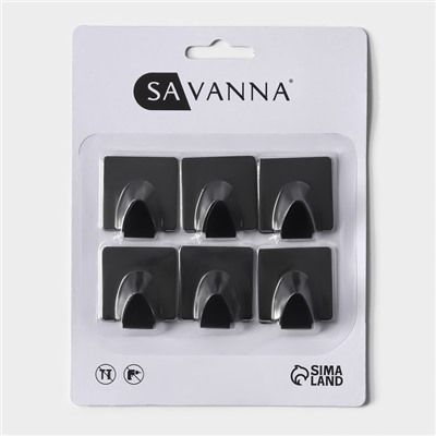 Крючки самоклеящиеся SAVANNA Black Loft, 6 шт., металл, 3.5×3.8×1.8 см, чёрные