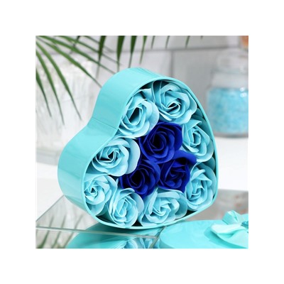 Мыльные розы, бирюзовые и синие, набор 11 шт.