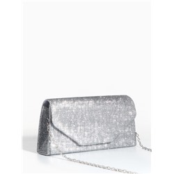 Сумка-клатч на магните, длинная цепь, цвет серебристый