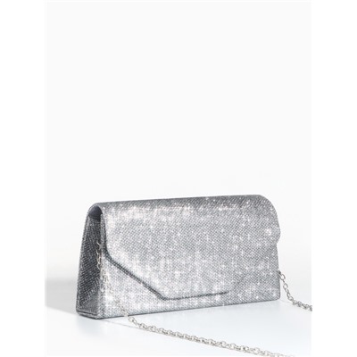 Сумка-клатч на магните, длинная цепь, цвет серебристый