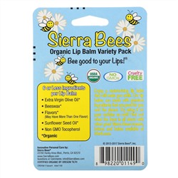 Sierra Bees, набор органических бальзамов для губ, 4 штуки, вес: 4,25 г (0,15 унции) каждый