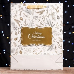 Пакет подарочный новогодний ламинированный вертикальный «Ветки», 33×42×10 см