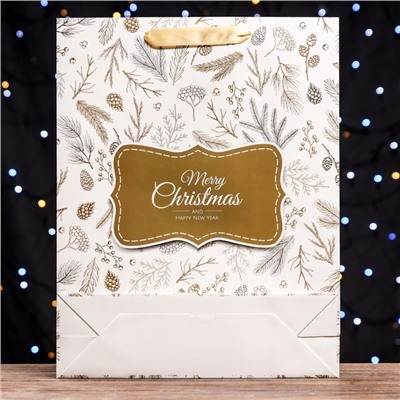 Пакет подарочный новогодний ламинированный вертикальный «Ветки», 33×42×10 см