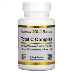 California Gold Nutrition, Total C, комплекс с витамином C и Capros, цитрусовыми биофлавоноидами и шиповником, 500 мг, 60 растительных капсул