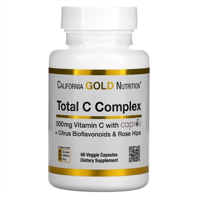 California Gold Nutrition, Total C, комплекс с витамином C и Capros, цитрусовыми биофлавоноидами и шиповником, 500 мг, 60 растительных капсул