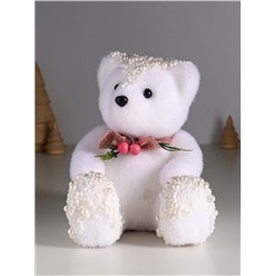 Фигурка «Белый медвежонок с еловым бантом, в бусинках», 16×12×14 см