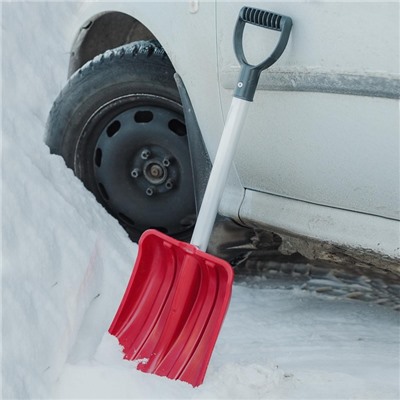 Лопата автомобильная пластиковая, ковш 240×300 мм, с алюминиевой планкой, алюминиевый черенок, 72-85 см, МИКС