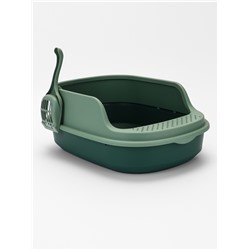 Лоток для кошек Фур-Мур 48×35.5 см с высоким бортом + совок, Soft-touch, изумруд