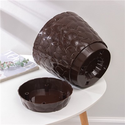 Горшок для цветов с поддоном «Камешки», 8 л, пластик, шоколадный