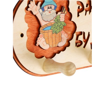 Вешалка для бани и сауны «Будет жарко», деревянная, 31×5.7×12.5 см, 3 крючка, «Добропаровъ»