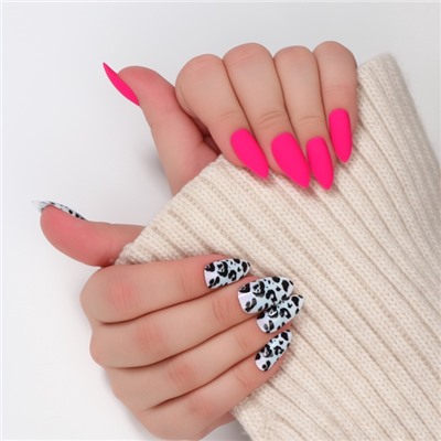 Накладные ногти «Лео», 12 шт., с клеевыми пластинами, форма миндаль, чёрные, розовые