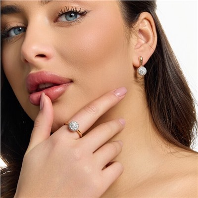 Комплект ювелирной бижутерии коллекция "Дубай" серьги и кольцо 18 р, покрытие позолота, вставка: цирконы, цвет: прозрачный, арт.217.498-18