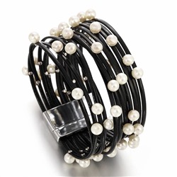 Браслет, жемчуг swarovski , кожа , сталь, ALBW163