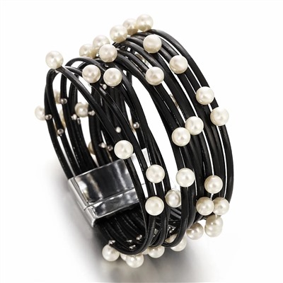 Браслет, жемчуг swarovski , кожа , сталь, ALBW163