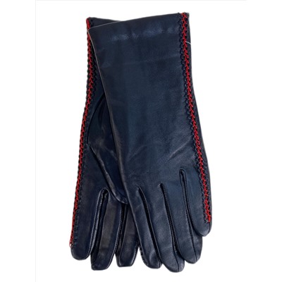 Женские перчатки из натуральной кожи, цвет черный с красным