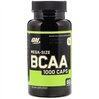 Optimum Nutrition, BCAA 1000 Caps, мега-размер, 1 г, 60 капсул