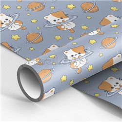 Упаковочная бумага глянц. 70*100см, "Space kitten", 80г/м2