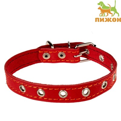 Ошейник кожаный однослойный безразмерный, 45×2 см, ОШ 18-39 см, красный