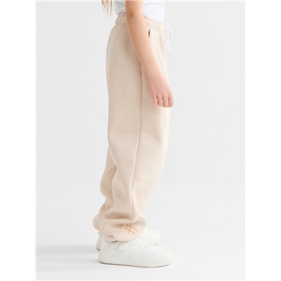 Брюки для девочки с начёсом MINAKU: Exclusive print, бежевые, Oversize рост 116 см