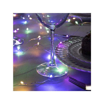 Гирлянда «Мишура» 10 м роса, IP20, серебристая нить, 200 LED, свечение мульти, 12 В