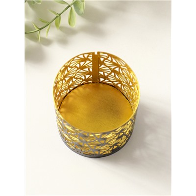 Металлический подсвечник «Цилиндр цветы», 7.5×7.5×8 см, чёрный с золотом