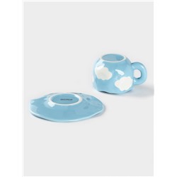 Чайная пара Доляна «Облако», 320 мл, блюдце d=16 см, ручная роспись, керамика, голубая