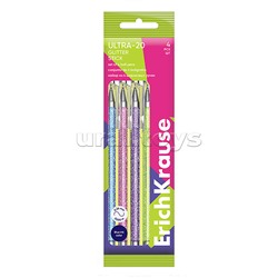 Набор из 4 ручек шариковых ULTRA-20 Stick Glitter 0.7, Super Glide Technology, цвет чернил синий (в пакете)