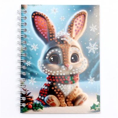 Алмазная мозаика на новый год с частичным заполнением для детей на блокноте «Зайка», 11×15 см, 48 листов, набор для творчества