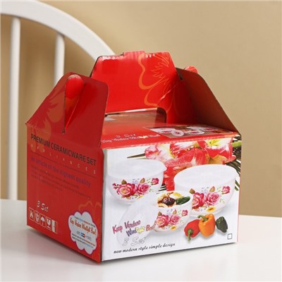 Набор салатников с вакуумными крышками «Ирена», 3 предмета: 300 мл, 600 мл, 900 мл, керамика