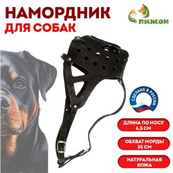 Намордник кожаный цельнокроенный, длина по носу 6.5 см, ОМ 35 см, ротвейлер, чёрный