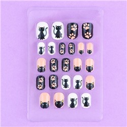 Детские накладные ногти «Черный котик», 24 шт.