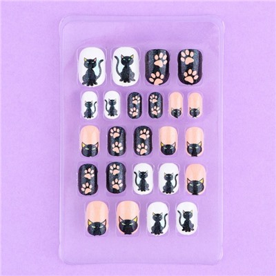 Детские накладные ногти «Черный котик», 24 шт.