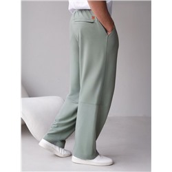 Брюки прямые на резинке из футера двухнитки с эластаном с затяжкой по низу