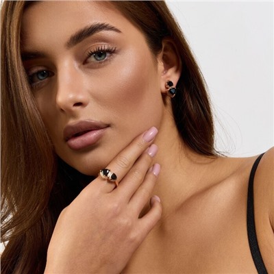 Комплект ювелирной бижутерии коллекция "Дубай" серьги и кольцо 18 р, покрытие позолота, вставка: стекло, цвет: черный, арт.414.191-18