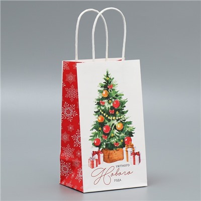 Пакет подарочный новогодний крафтовый «Уют в доме», 12×21×9 см