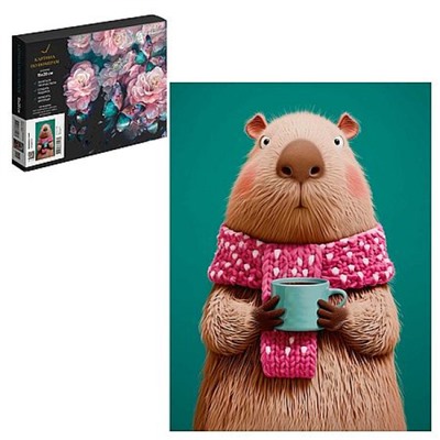 Картина по номерам 15х20 см "КАПИБАРА С КОФЕ" живопись с красками и кистью 71239 Феникс