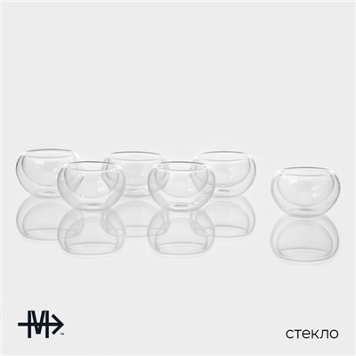Пиалы с двойными стенками Magistro «Сакура», набор 6 шт.: 50 мл, стекло