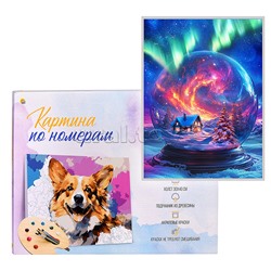 Холст с красками 30х40 по номерам "Дом в снежном шаре" в коробке (30цв.)