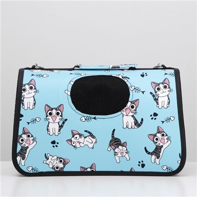 Сумка - переноска для животных «Играющие котики», размер M, 40×21×27 см голубая