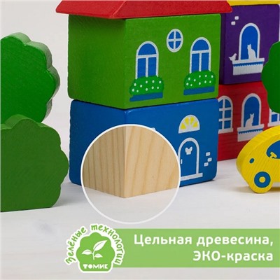 Конструктор деревянный «Цветной городок» большой, 41 деталь