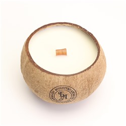 Ароматическая свеча в подсвечнике из кокоса, сладкий апельсин и лайм, соевый воск, 8×10 см, в коробке